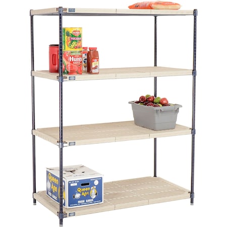 Nexel Nexelite 4 Shelf, Vented Plastic Mat Shelving Unit, Starter, 48inW x 24inD x 63inH 331531N